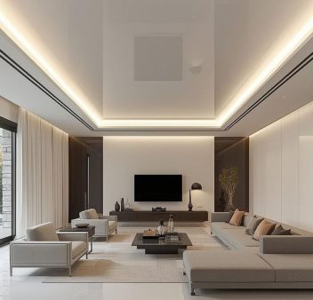 Stretch Ceiling Design Living Room _ Modern Glossy Ideas